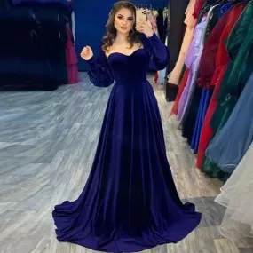 Abiti da sera in velluto blu scuro per le donne 2023 Abiti da festa lunghi fino al pavimento Sweetheart Elegante A Line Custom V