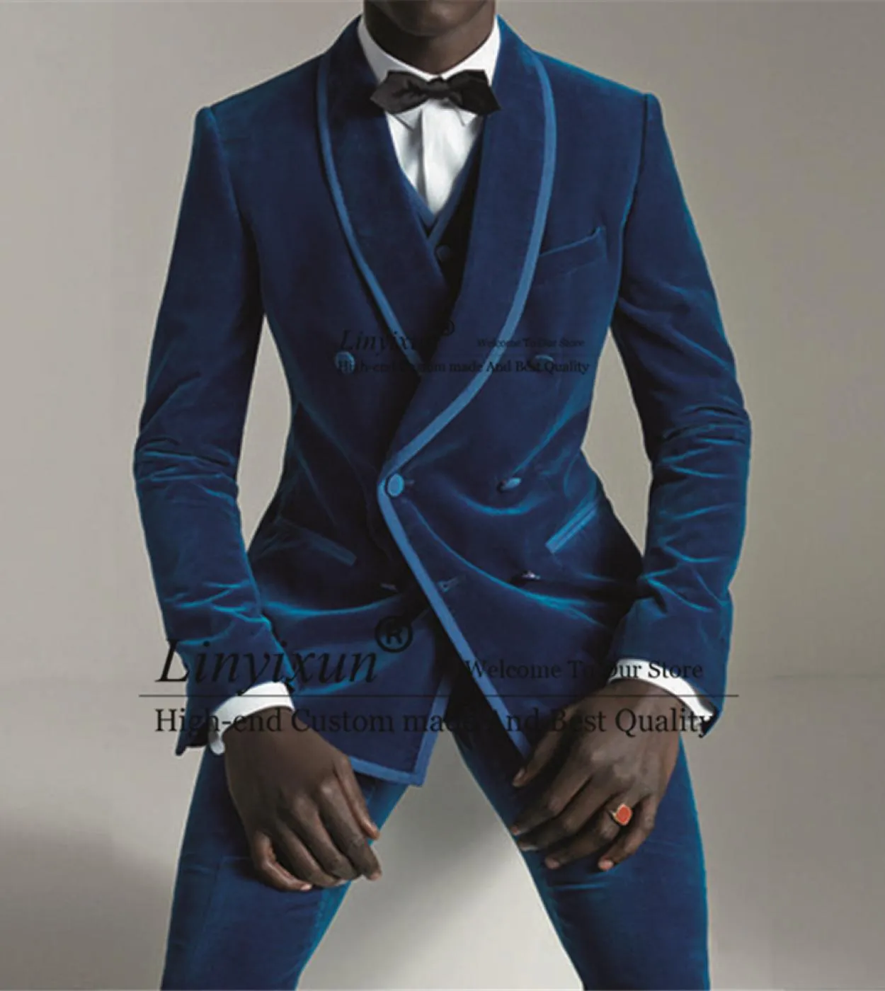 Abito da uomo in velluto blu royal moda doppio petto slim fit da sposo smoking da sposo Prom Party Blazer 3 pezzi Terno Ma
