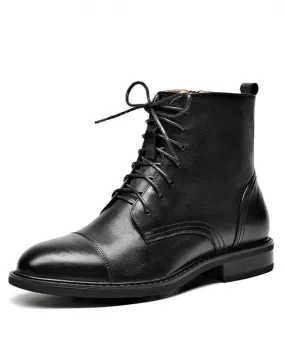 Beautoday Stivaletti Donna Pelle di Mucca Cerata Punta Rotonda Cerniera Stivaletti Stringati Street Style Lady Scarpe Tacco Bass