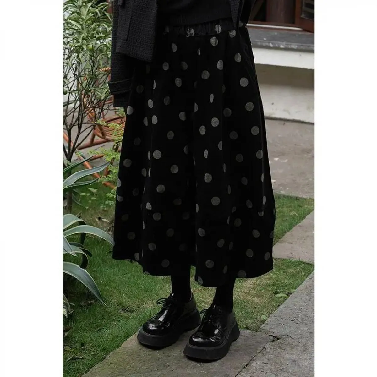 Gonna in velluto a coste dal design vintage Jupe Femme Spring New Chic Gonne a vita alta allentate a pois Stile Faldas Mujer
