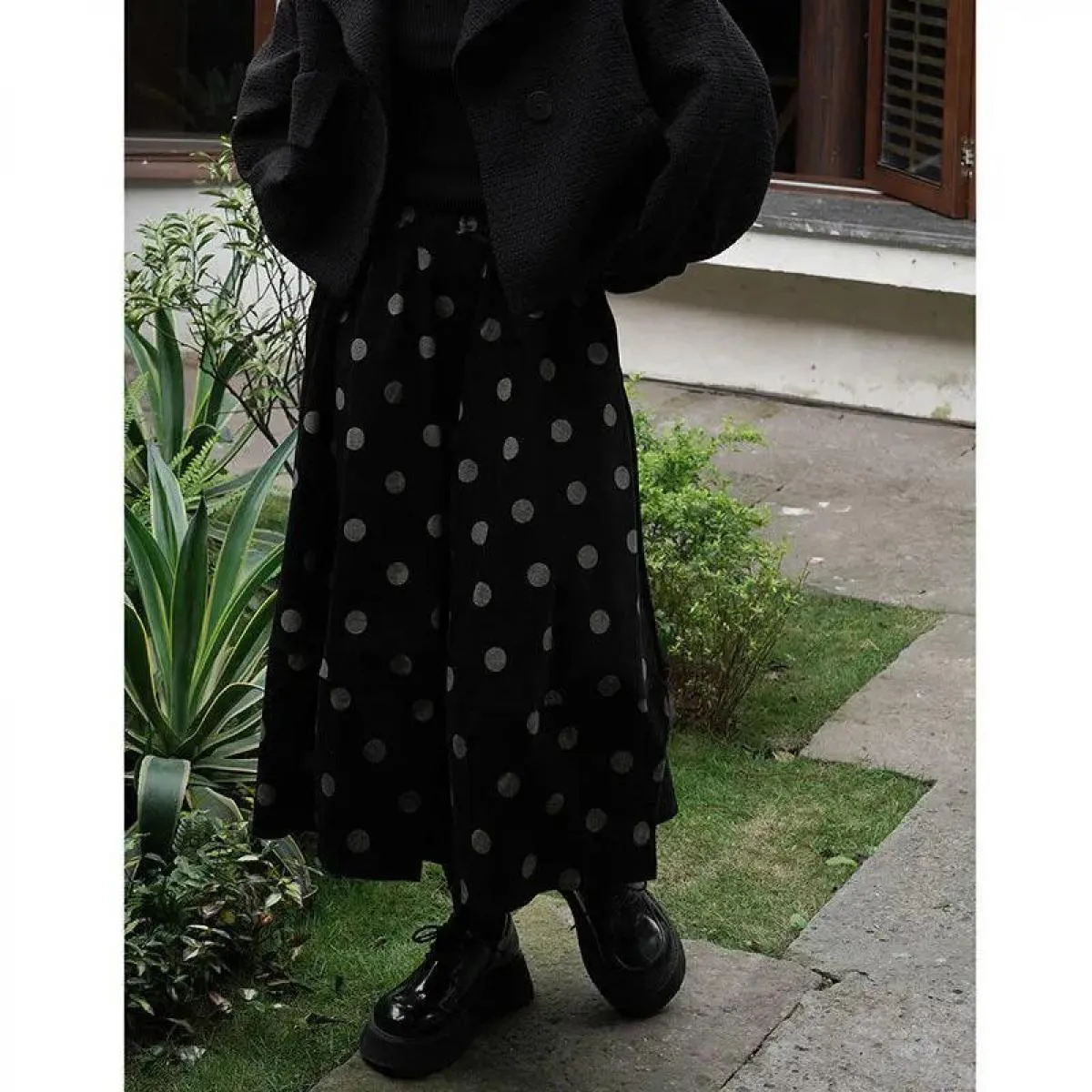 Gonna in velluto a coste dal design vintage Jupe Femme Spring New Chic Gonne a vita alta allentate a pois Stile Faldas Mujer