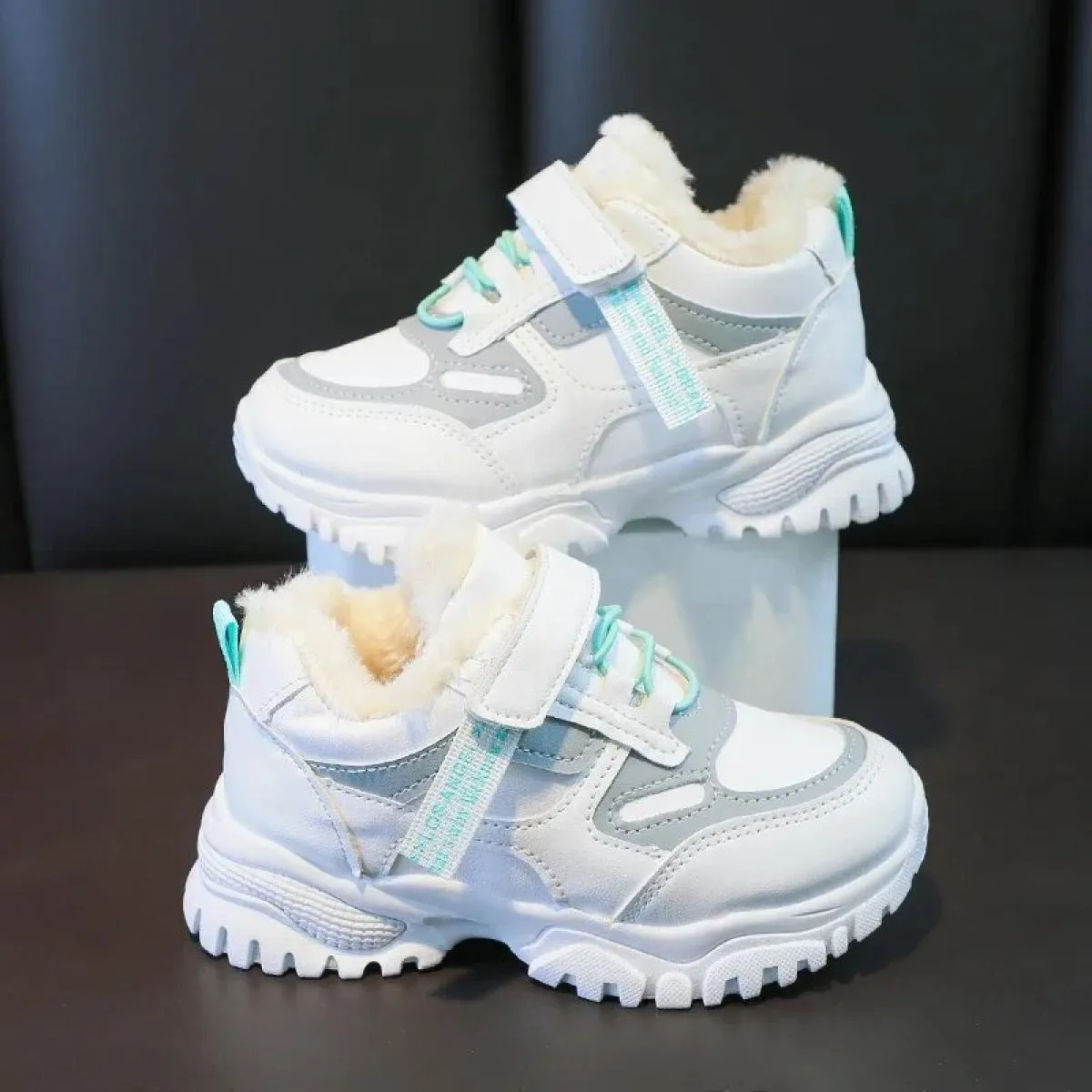 Scarpe da ginnastica per bambini Fondo spesso elastico Impermeabile Mantieni caldo Punta rotonda Inoltre Velluto antiscivolo Mor