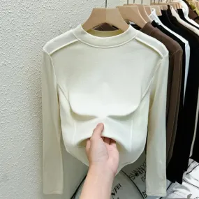 T-shirt in velluto sottile camicia base maglietta da donna nuova autunno inverno filo sottile manica lunga top